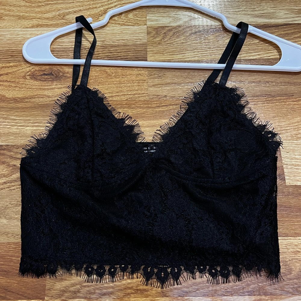 Shein black lace crop top with adjustable straps